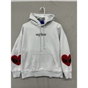 Venque Pullover Sweatshirt Mens Medium Gray Elbow Patches M5 *stains